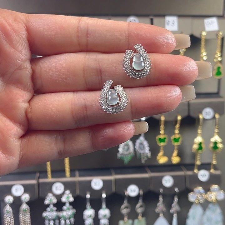 翡翠银S925镶嵌耳饰翡翠