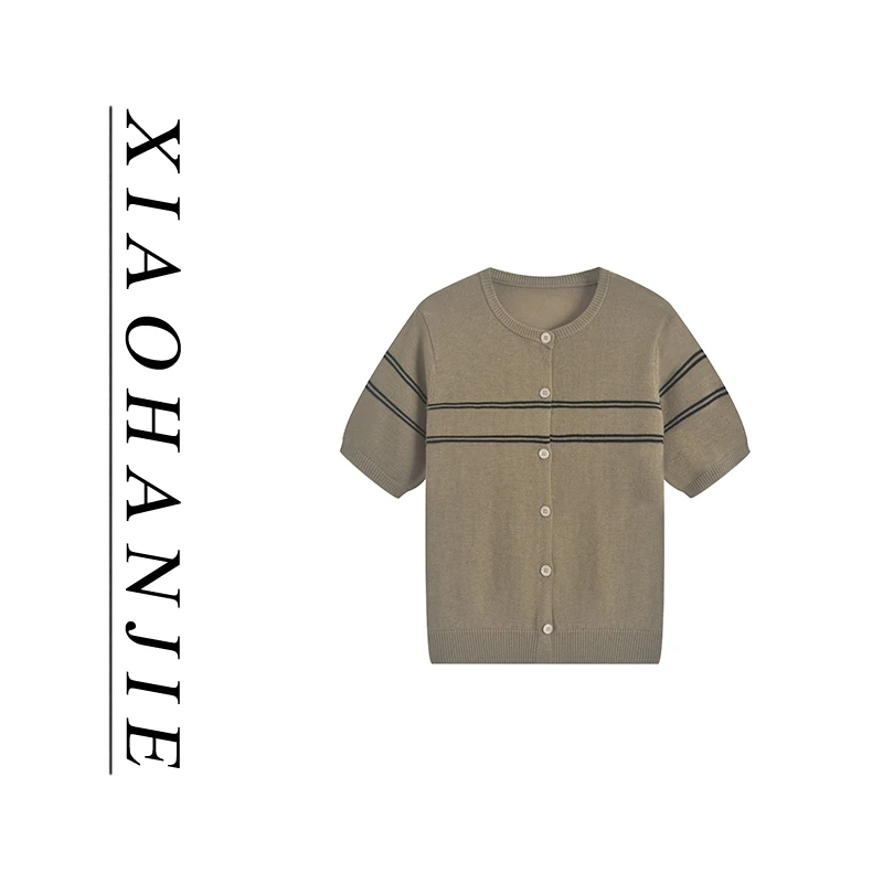 68040常规百搭时尚女开衫款中袖毛圆领针织衫