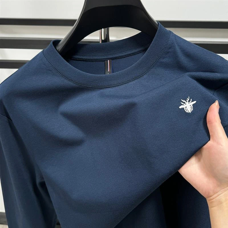 利尼科比利2025年长袖t恤男士春秋新款休闲长绒棉休闲圆领打底衫