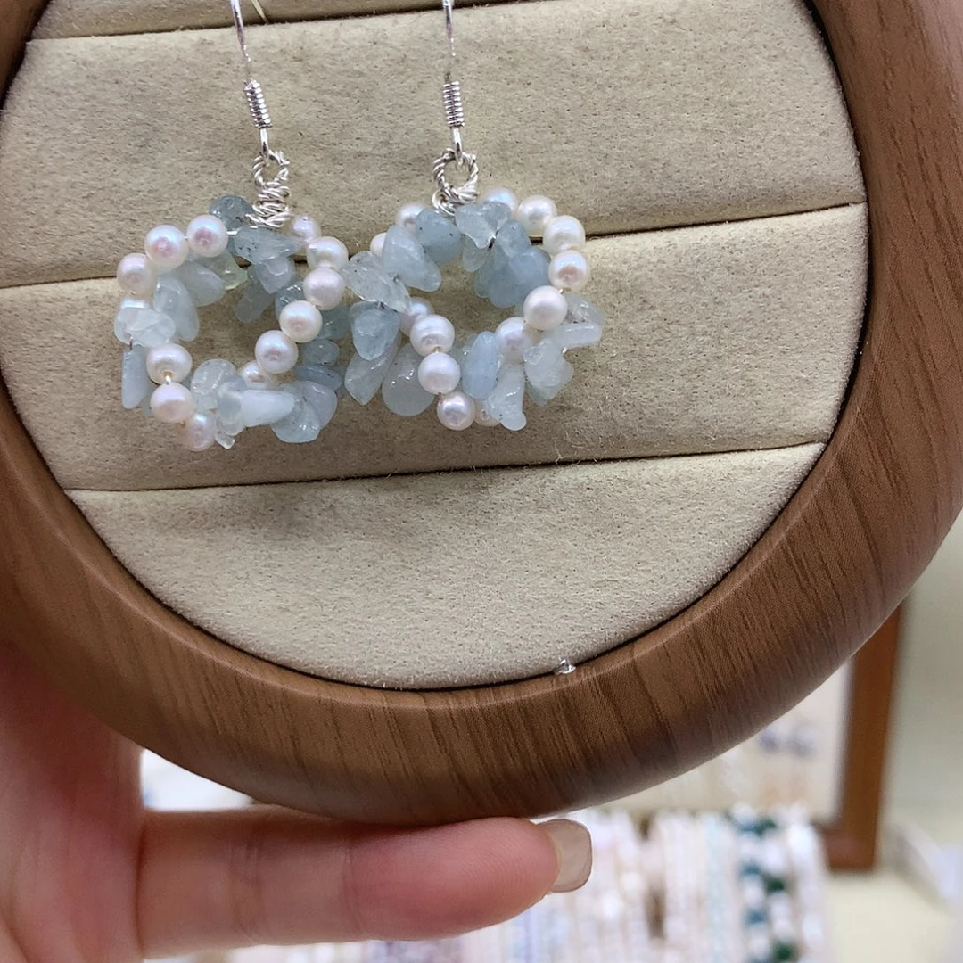 银S925镶嵌淡水珍珠耳饰