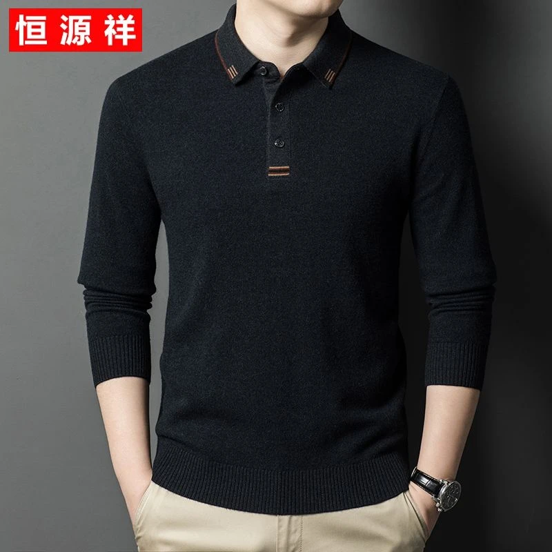 恒源祥100%纯羊毛衫男士秋冬新款商务休闲保暖针织翻领毛衣POLO衫