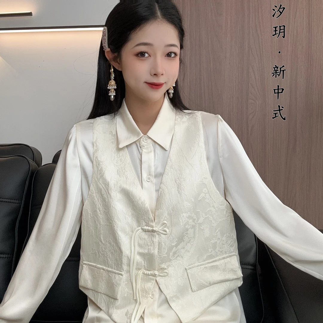 【清梦】新中式国风时尚假两件拼接流苏盘扣衬衫