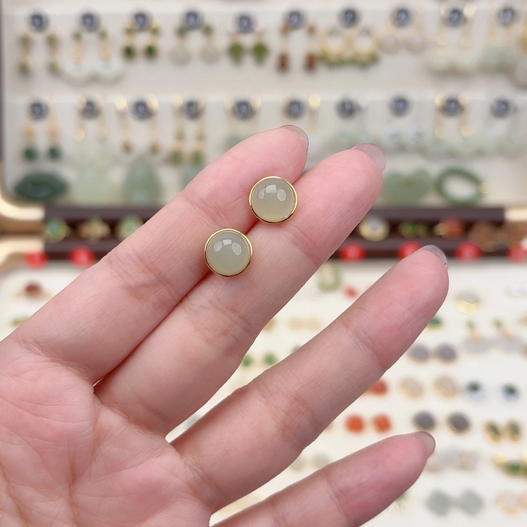 银S925镶嵌和田玉耳饰