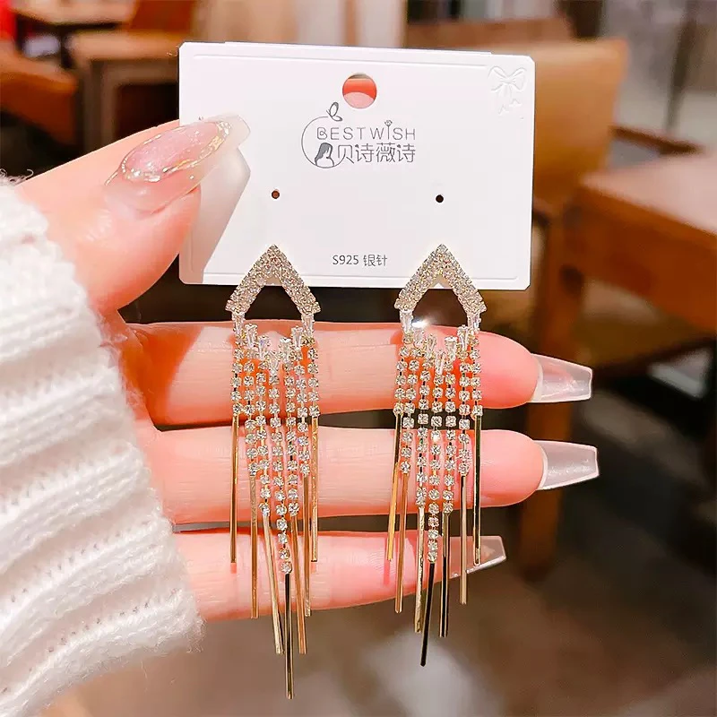 925银合成锆石耳饰 贝诗925银针真金电镀流苏爆款耳钉