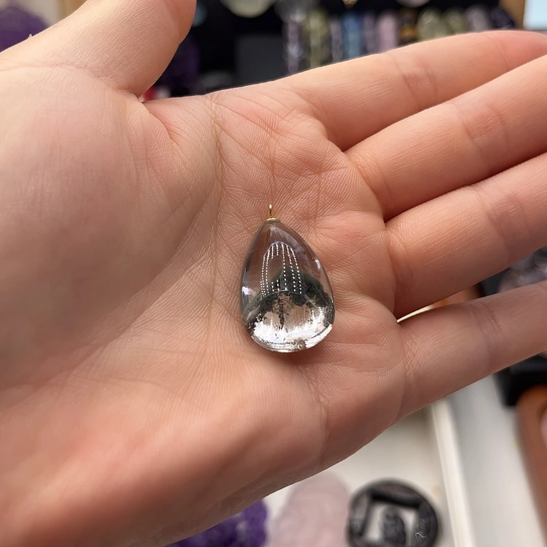 银S925镶嵌颈饰水晶咩***Ꮤ绿幽灵小山1