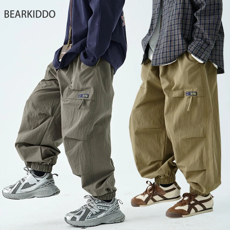 BearKiddo儿童束脚裤男童帅气百搭工装裤2025春装新款宽松长裤潮