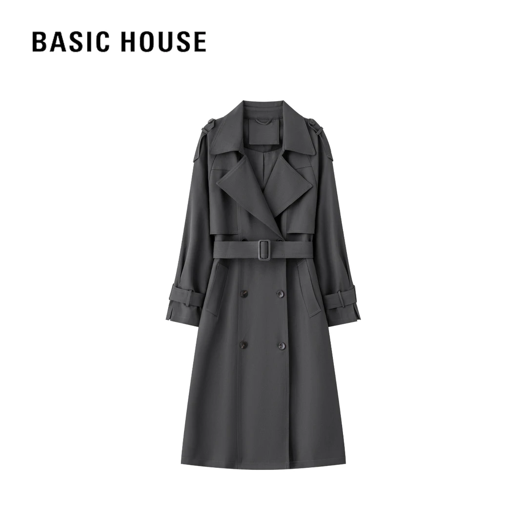百家好法式高级感灰色显瘦风衣女2025秋季新款宽松简约休闲大衣