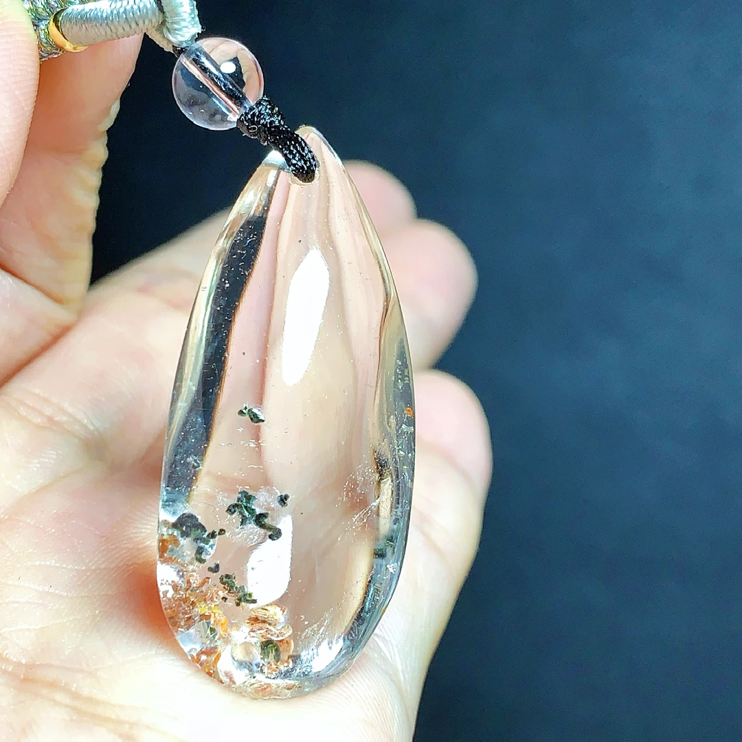 东海水晶天然绿幽灵水晶吊坠毛衣链平安通透绿幽灵纯天然100%真品