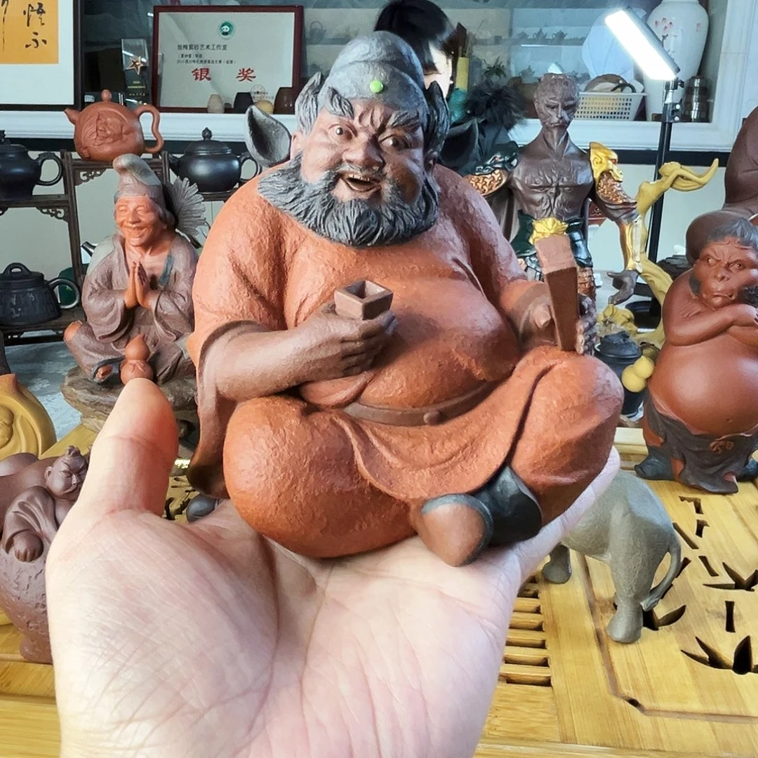 鞍***钱紫砂茶盘钟馗摆件全手工