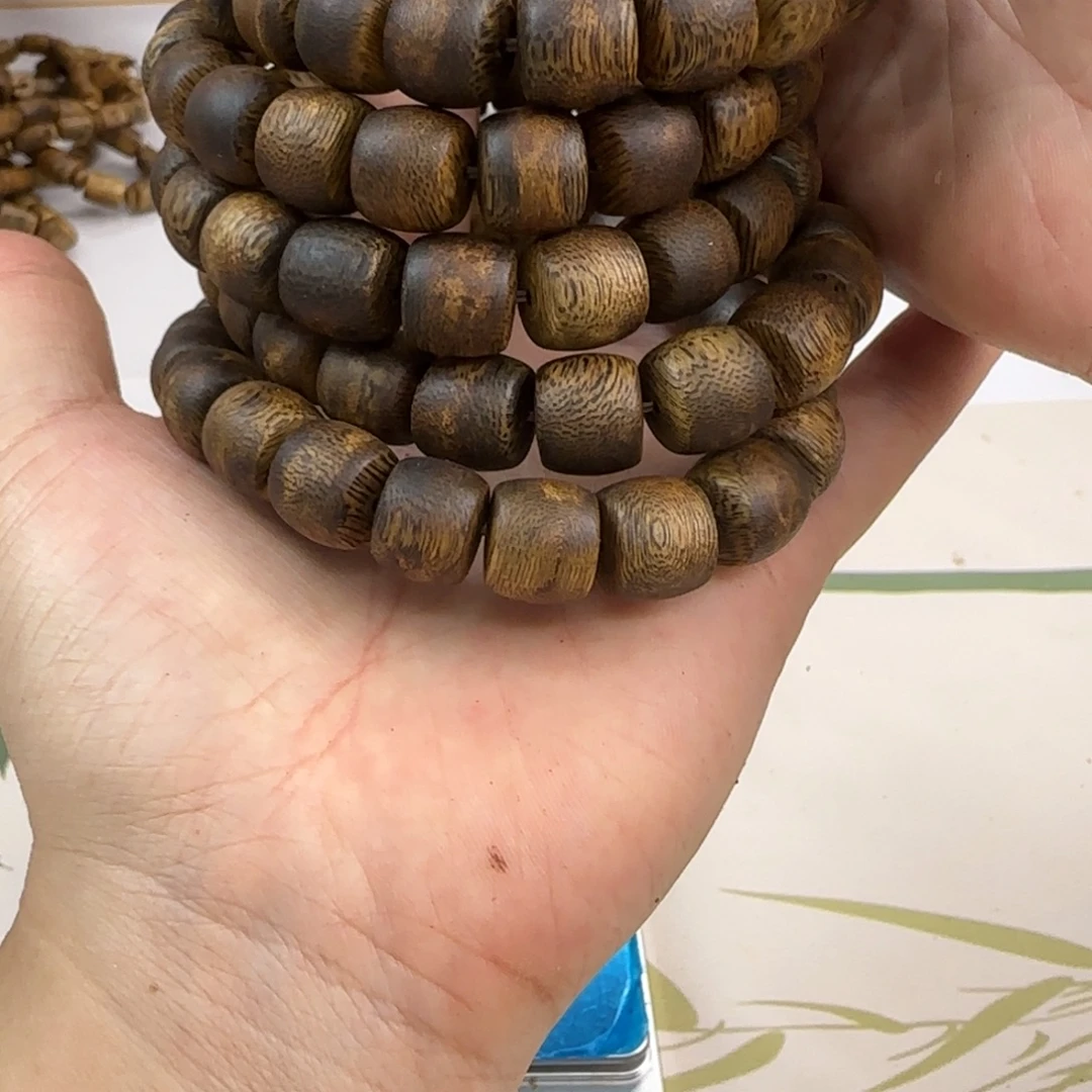 灰***猫沉香手串绿棋金沙叶1.2鼓珠定制款多圈