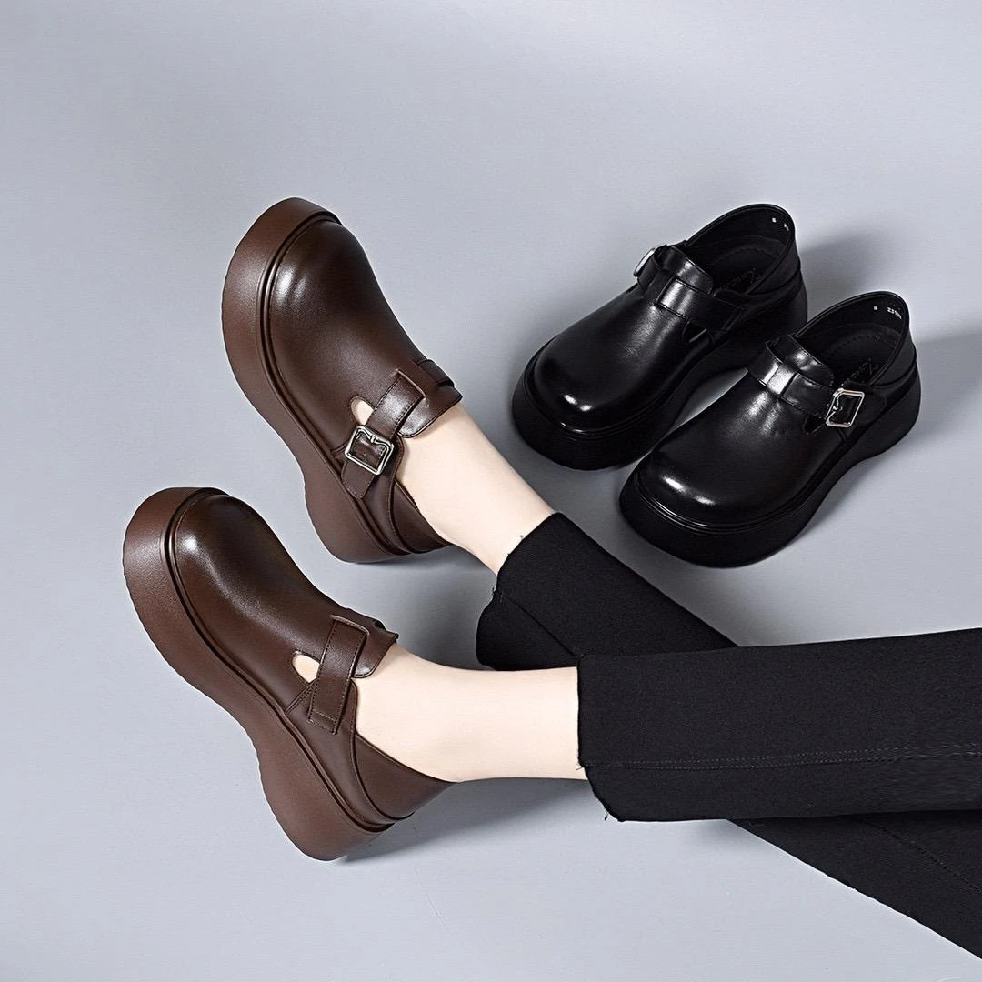 真皮厚底勃肯鞋女2025年春季新款软底英伦风松糕底乐福鞋小皮鞋女