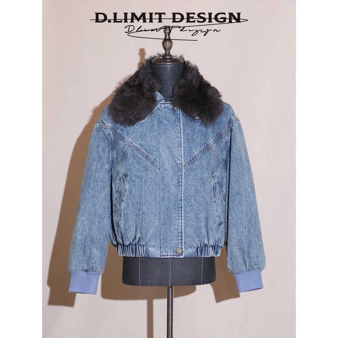【D.Limit design】复古潮酷可拆卸毛领水洗牛仔鹅绒服DLYZ539