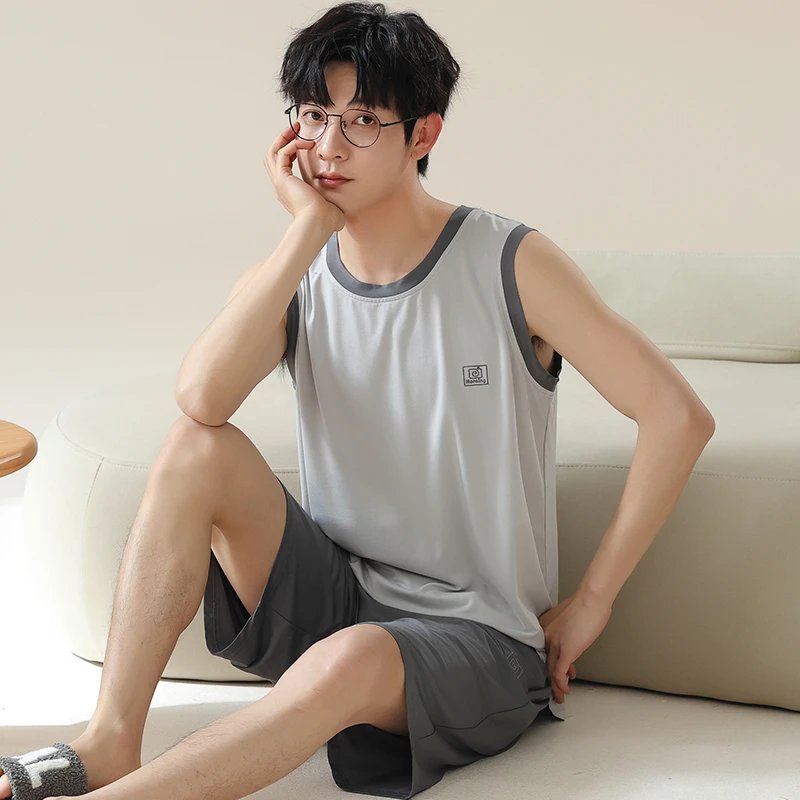 睡衣男夏季家居服套装凉感宽松背心短裤可外穿男士睡衣薄款