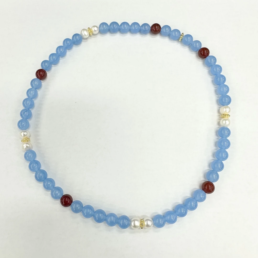 天然水晶海蓝宝红马瑙潮流设计师款项链 2830