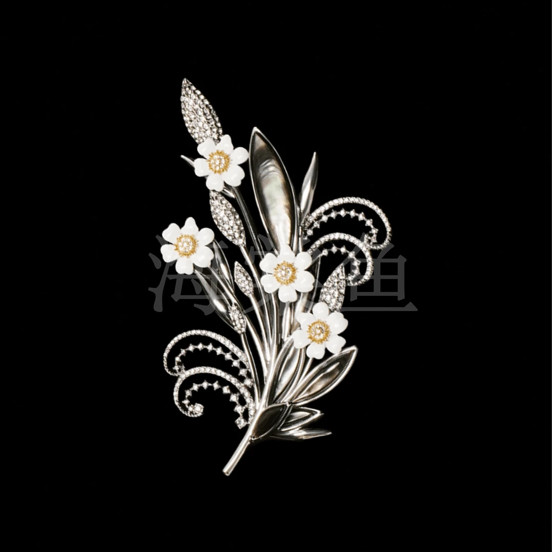 铜合金贝壳胸针 时尚气质百搭幻彩黑贝花束胸针6419