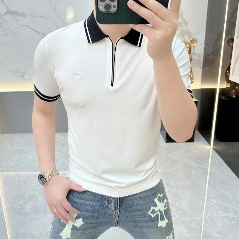 冰希名品.轻奢洋气简约风格高品质短袖帅男装翻领T恤2025夏季新款