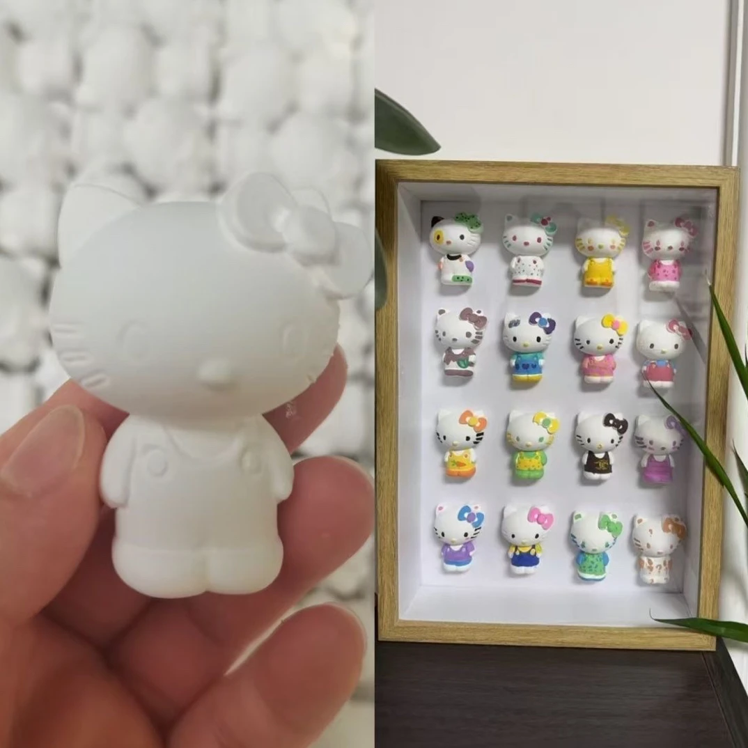 爆款迷你2dKT猫石膏娃娃创意手工diy涂色彩绘儿童涂鸦白胚摆摊