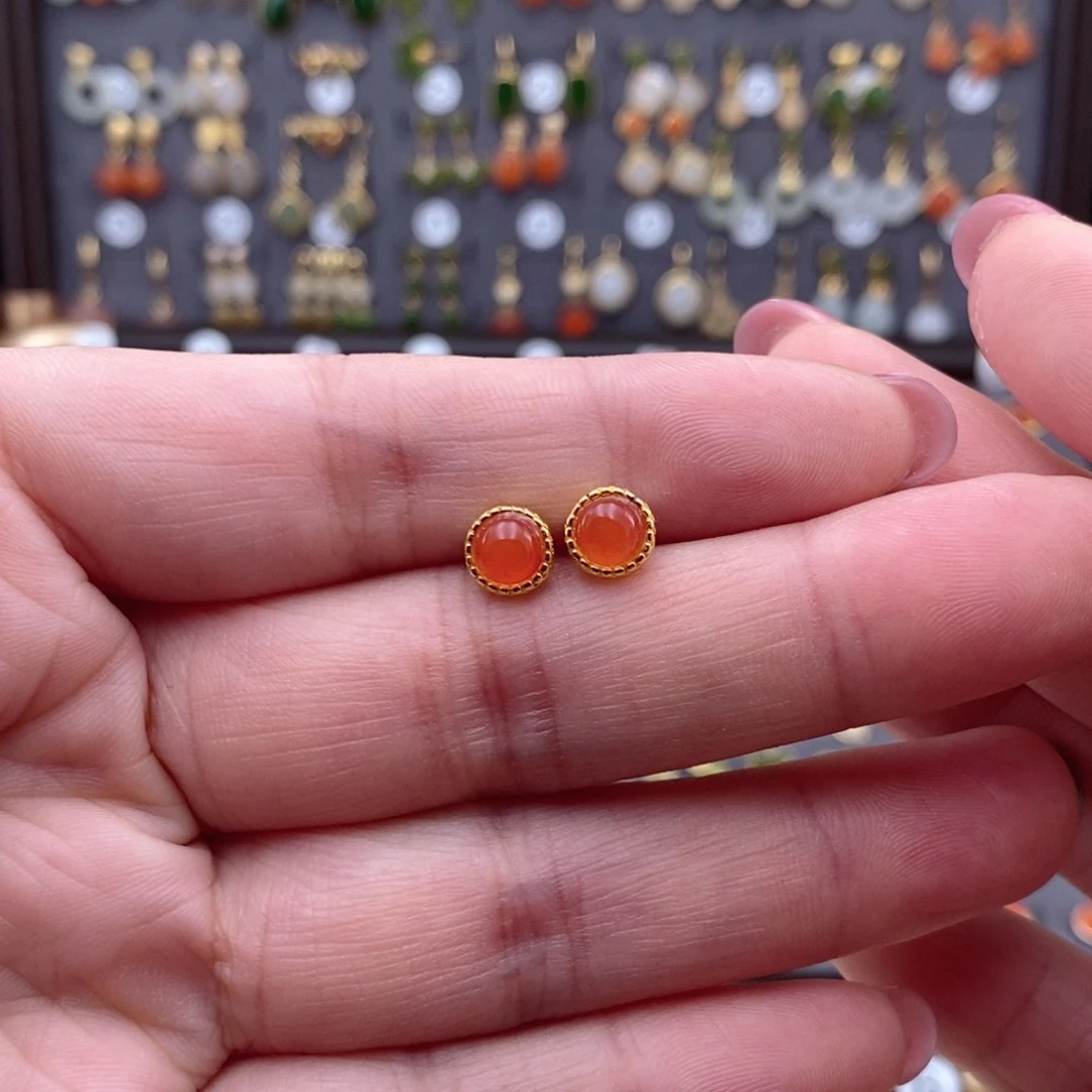 银S925镶嵌和田玉耳饰冬*