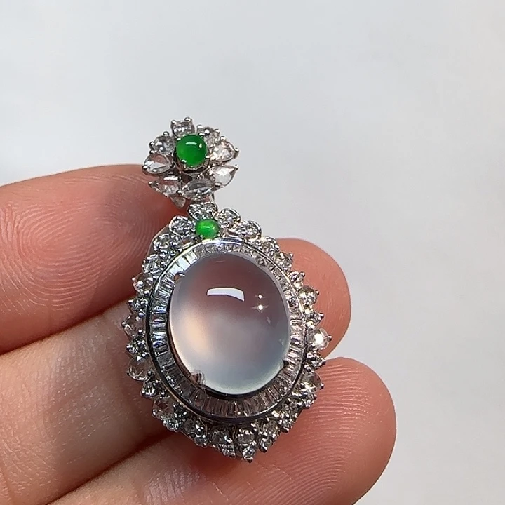 翡翠18K金镶嵌吊坠(不含链)蛋面