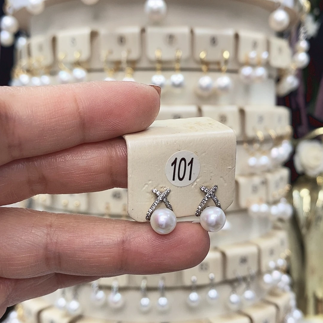 耳饰银S925镶嵌淡水珍珠