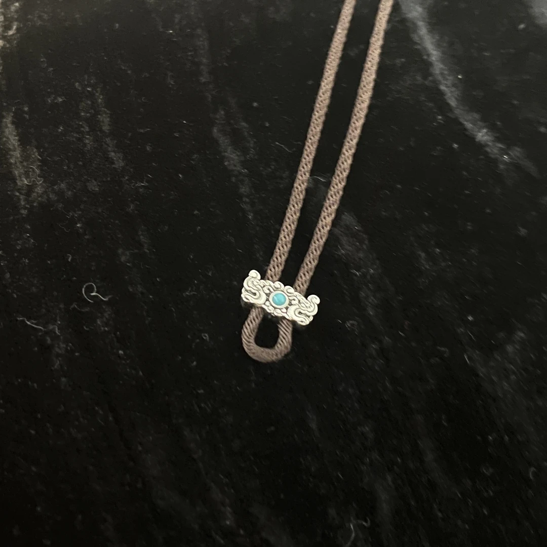 链子925银 N17829 蓝色珠珠鲲鹏编绳抽拉项链