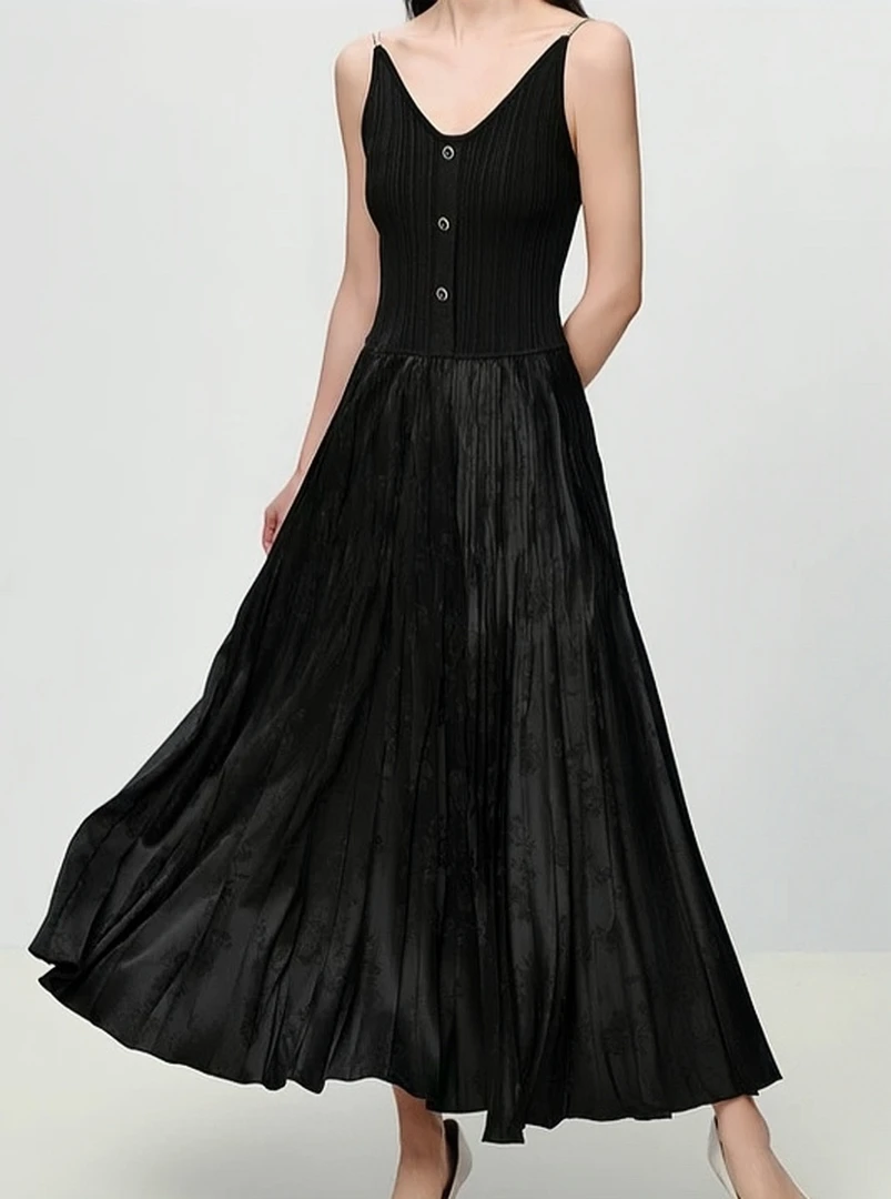 25ss针织拼接设计感小黑裙吊带连衣裙【25L0899】【393】