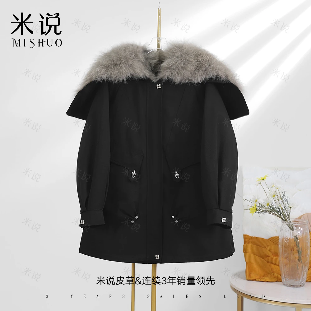 米说【展翼天使】2023年冬季新款派克服女秋冬獭兔内胆百搭风衣外套