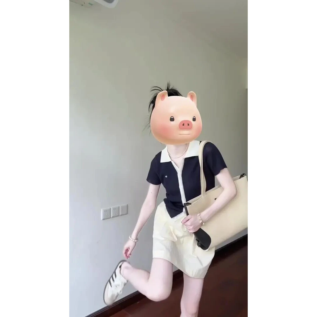 甜盐系穿搭洋气减龄POLO领撞色短袖衬衫上衣女高腰a字短裙半身裙