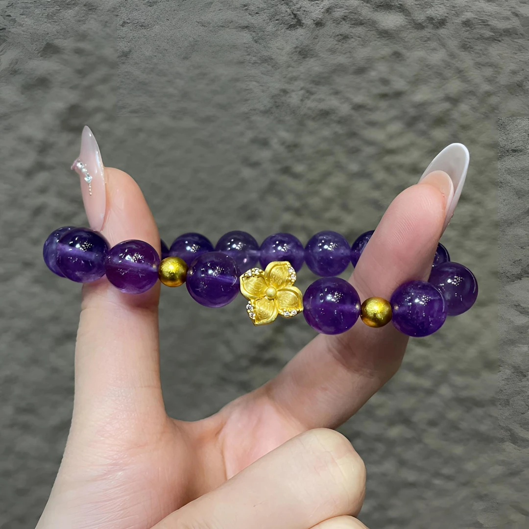 天然紫水晶手串铜合金送女友礼物小众设计款转运百搭高保色手链