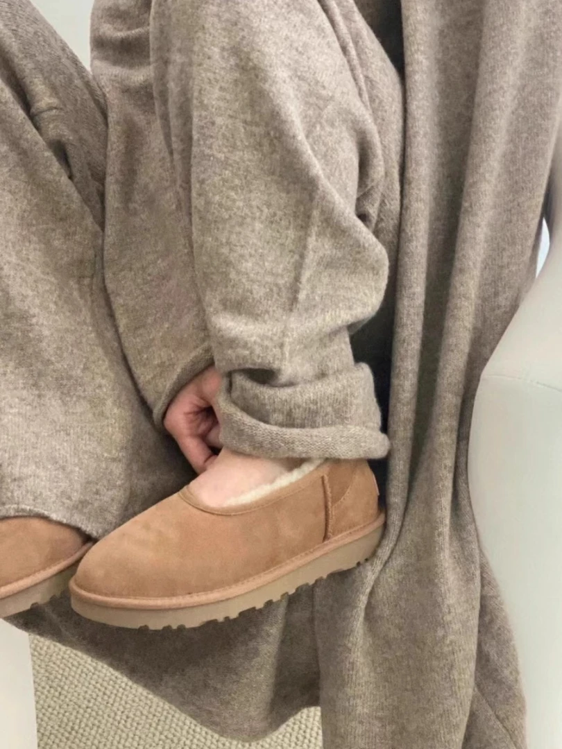 秋冬新款羊皮毛一体雪地靴女奶奶鞋芭蕾舞低帮一脚蹬懒人鞋尼姑鞋