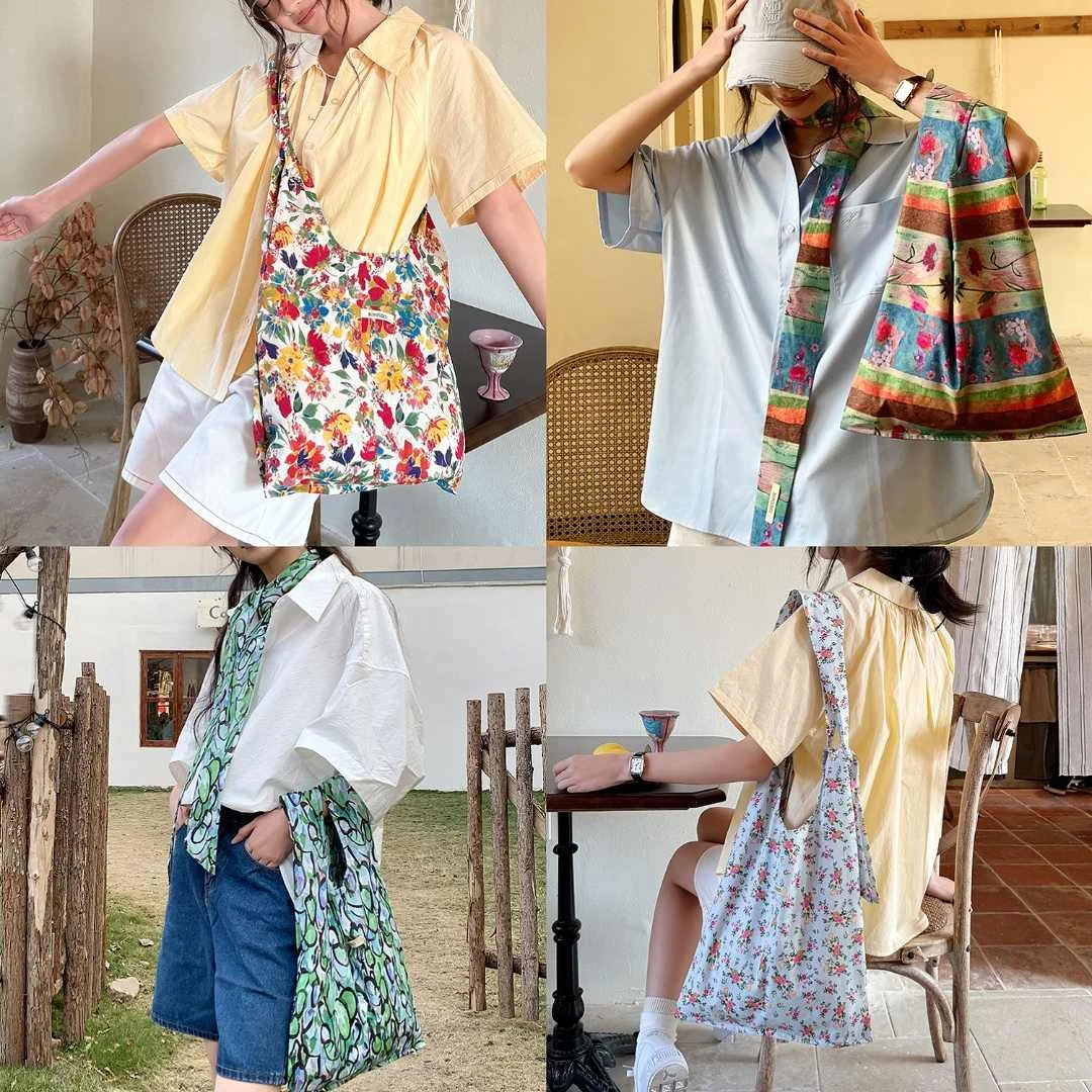 人手一个韩国博主布袋手提包包女2025新款碎花帆布包大容量托特包