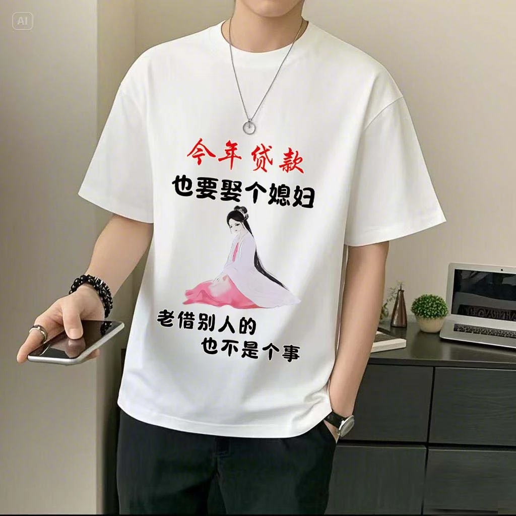 【贷款也要取媳妇】短袖T恤 创意个性有趣个性夏季圆领印花上衣