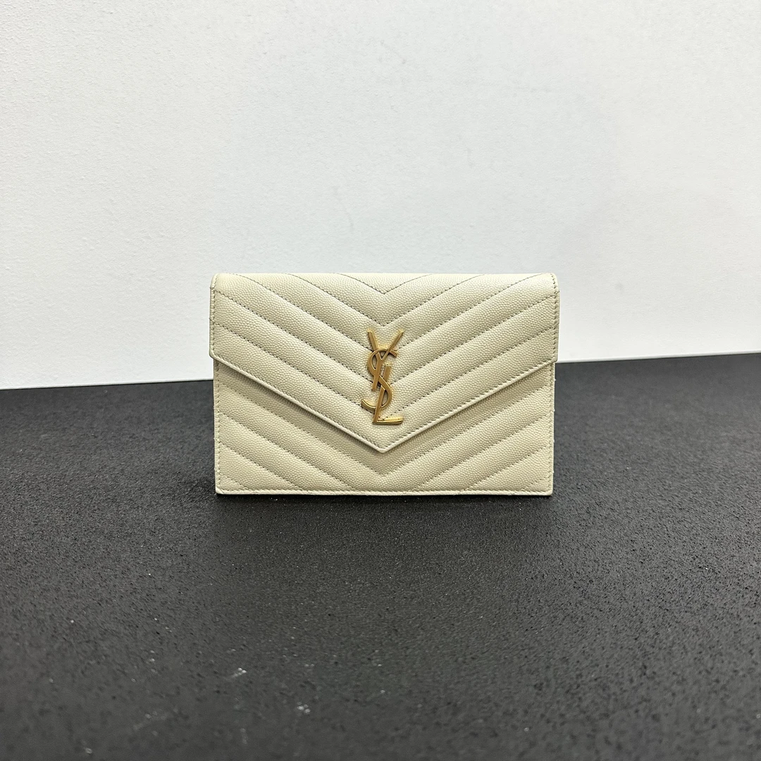 99新 YSL/圣罗兰 壹所/YSL 信封 鱼子酱 小号 白金 单肩斜挎包