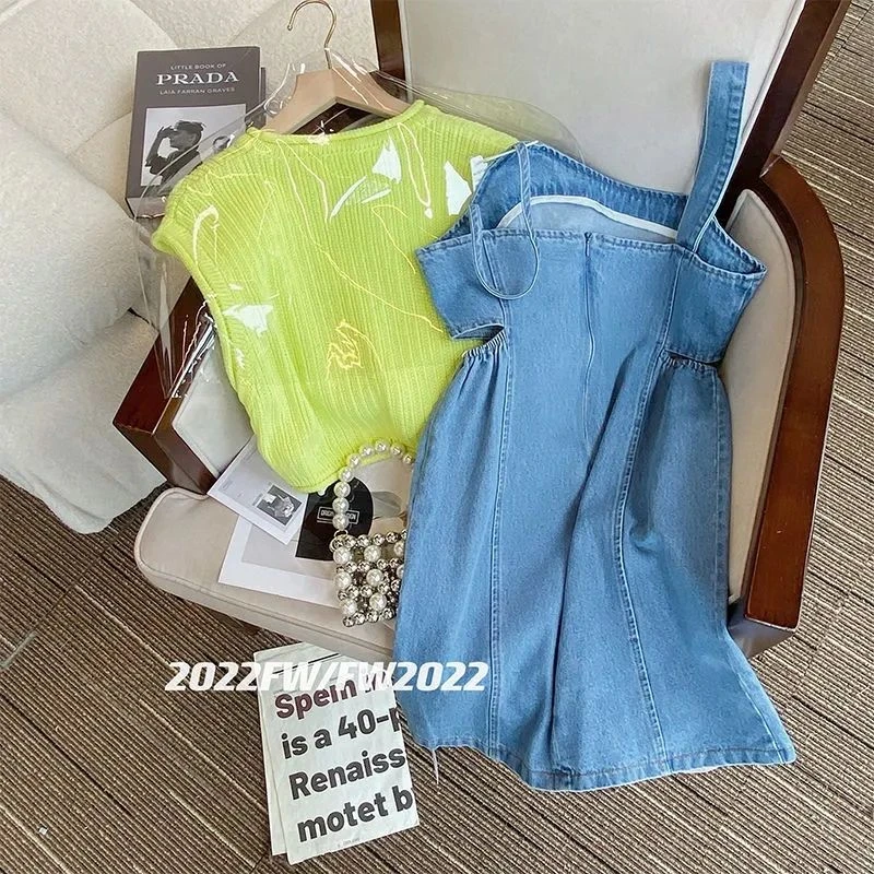 小清新夏季时尚女装2025新款韩版牛仔背带裙百搭连衣裙女