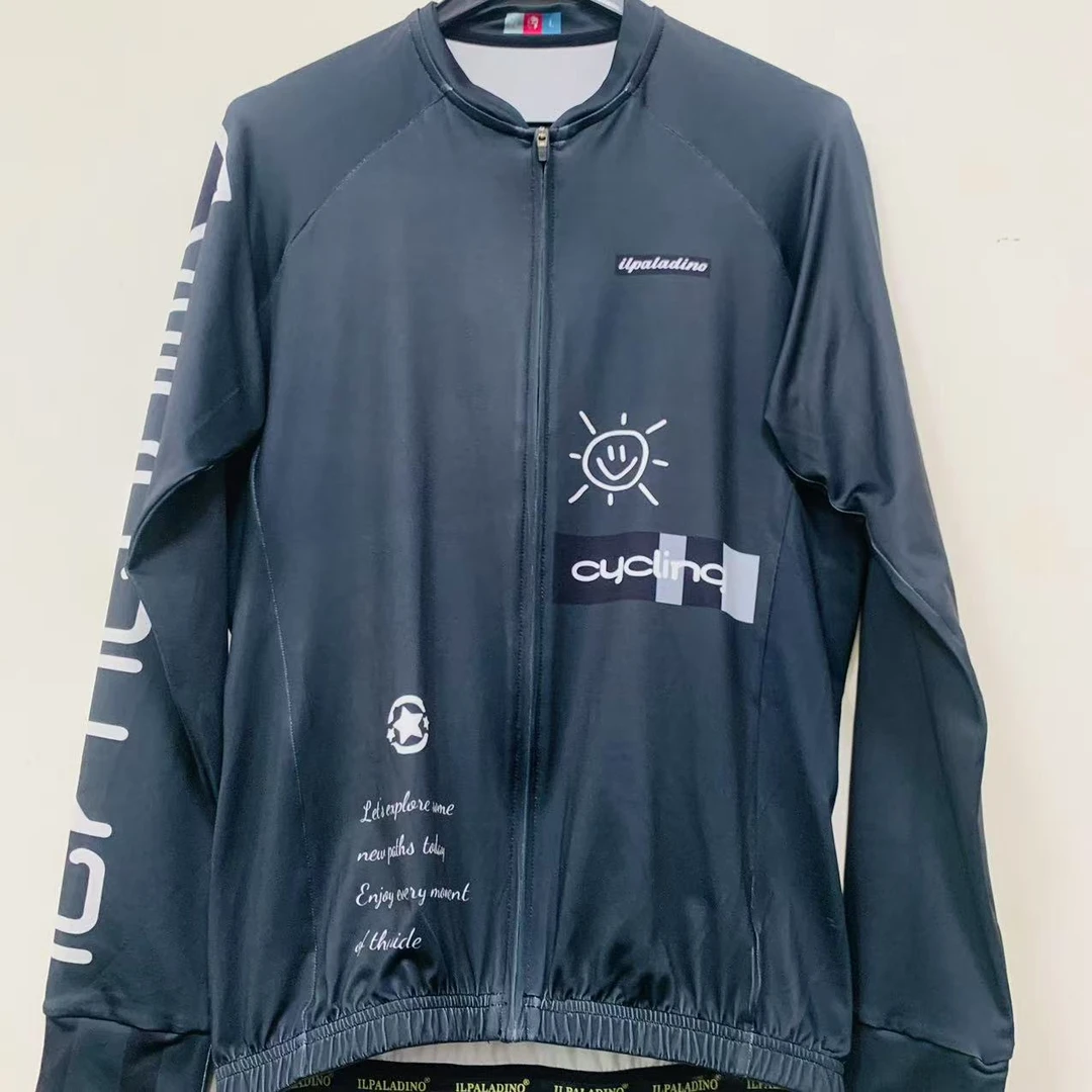 SQ 1063【黑灰小太阳牛奶丝长袖男士】ILPALADINO专业版骑行服高弹