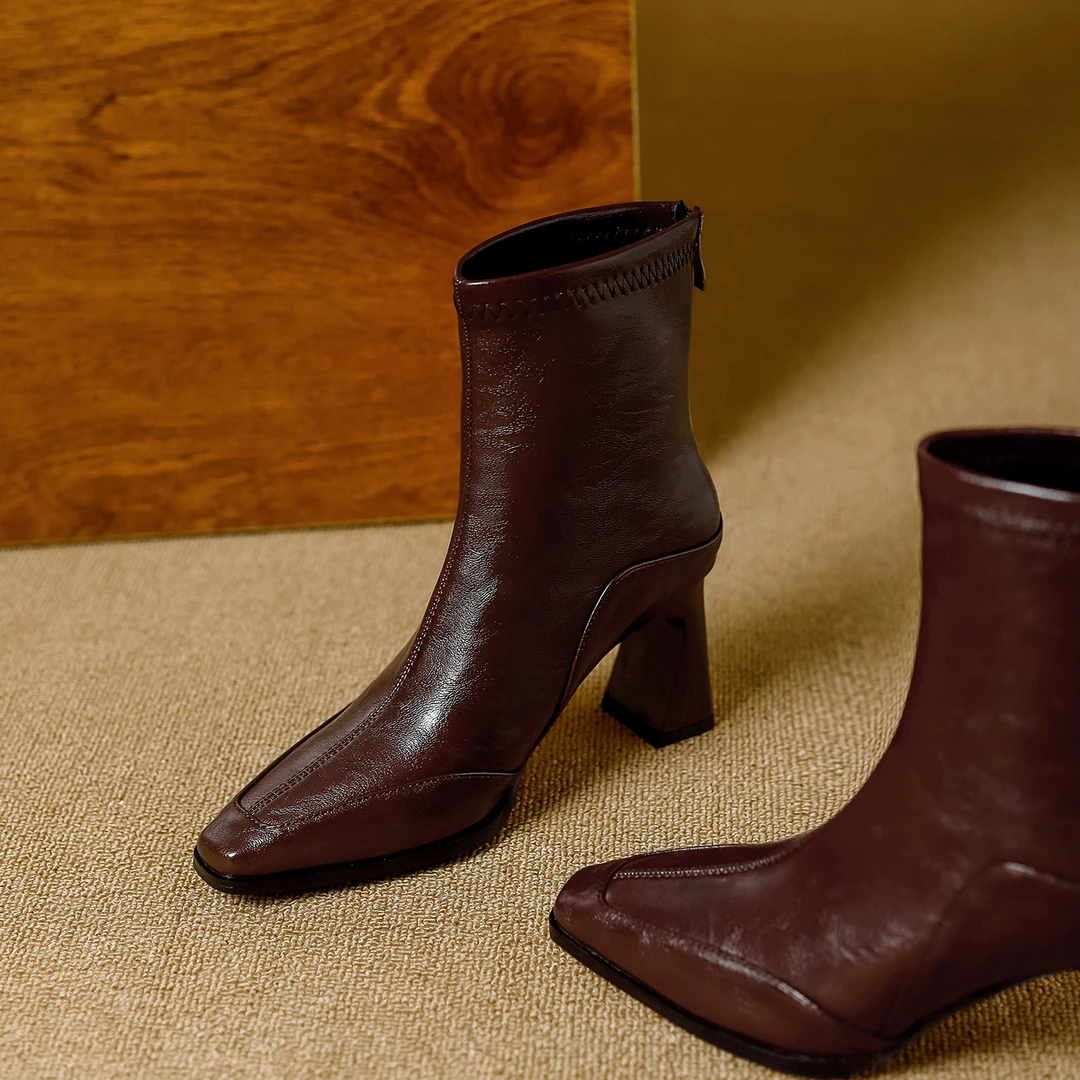 阔腿裤专用鞋子百搭款秋冬季新款方头高跟鞋粗跟及裸靴短靴马丁靴