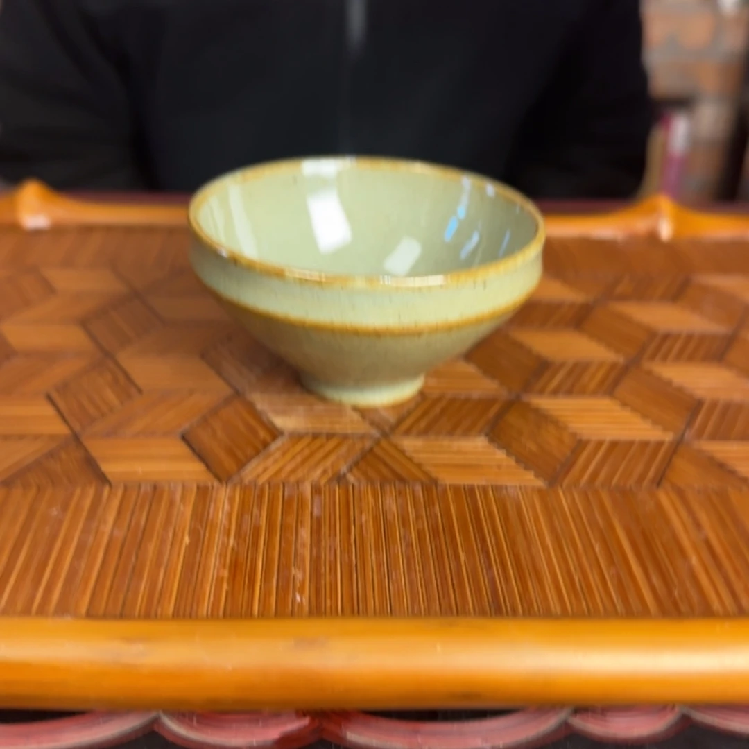 平阳窑手作梅子青釉直口斗笠盏