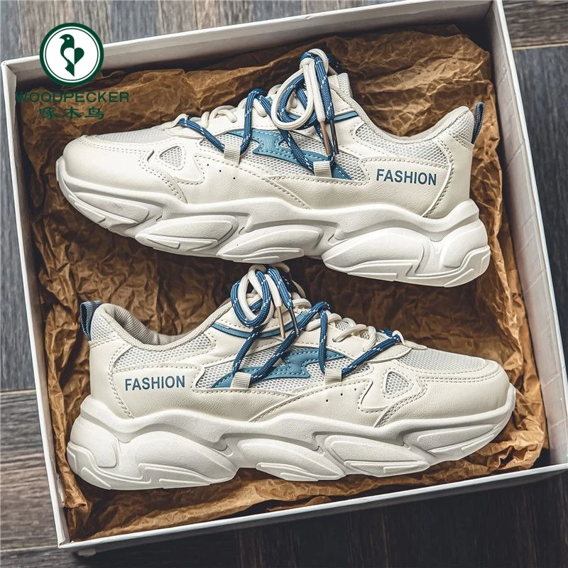 【正品】啄木鸟男鞋夏季透气休闲防臭网面内增高百搭小白老爹男潮鞋