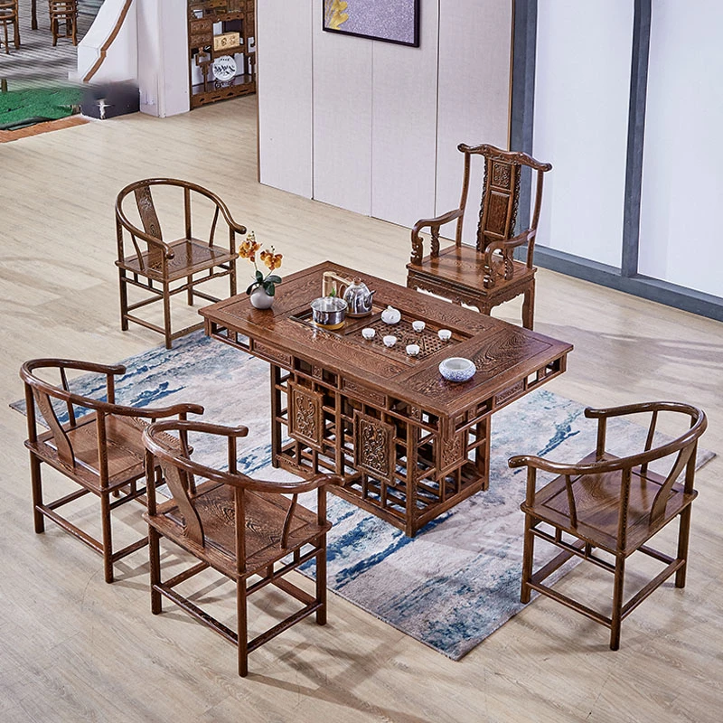 双用茶台鸡翅木 工夫茶桌阳台红木新中式两用茶桌椅组合 红木家具
