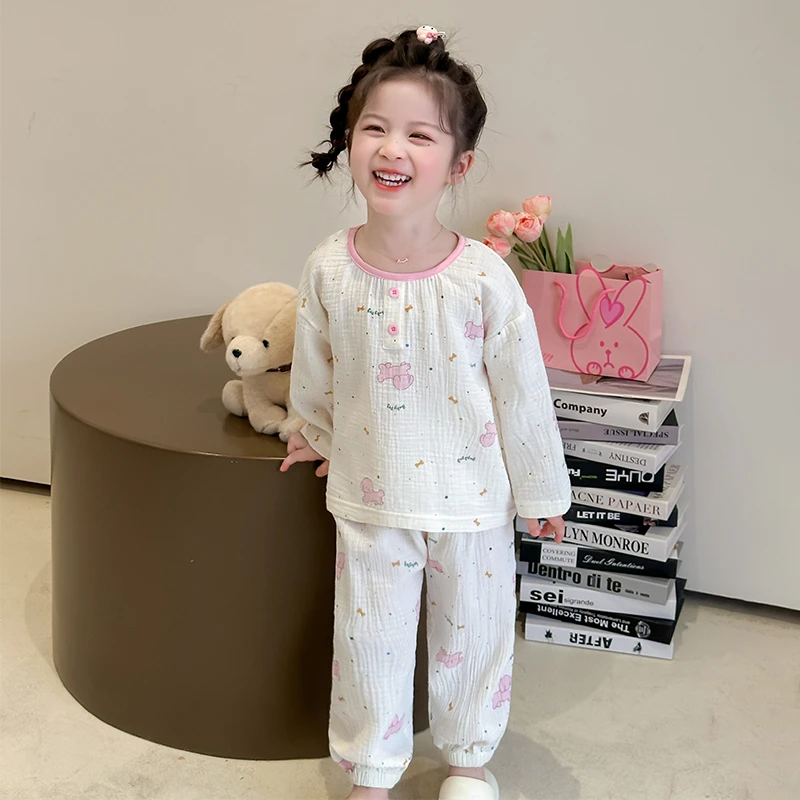 女童纯棉睡衣春秋款2025新款儿童云朵棉家居服套装洋气女宝宝春装