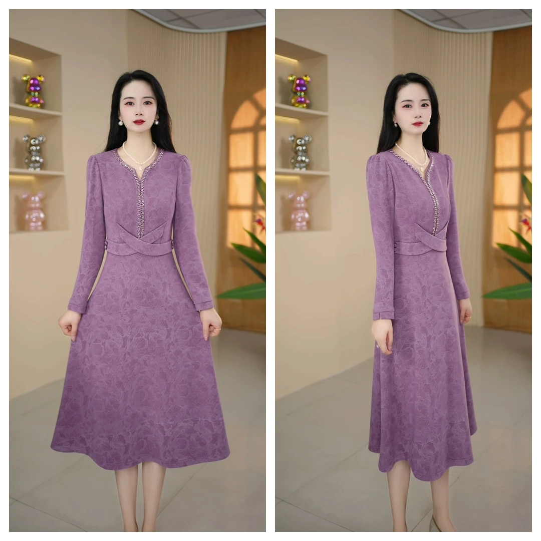 DY5096秋季新款气质修身优雅长裙收腰显瘦百搭小香风连衣裙