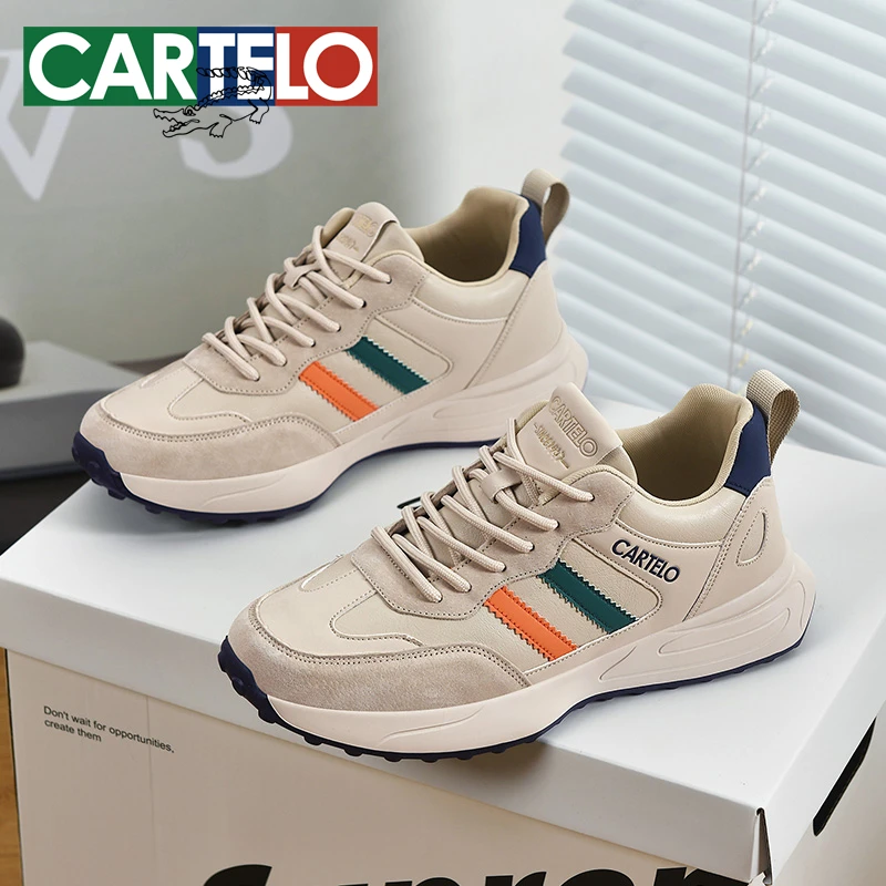 CARTELO/卡帝乐鳄鱼皮面秋季新款百搭休闲鞋复古舒适软底通勤男鞋