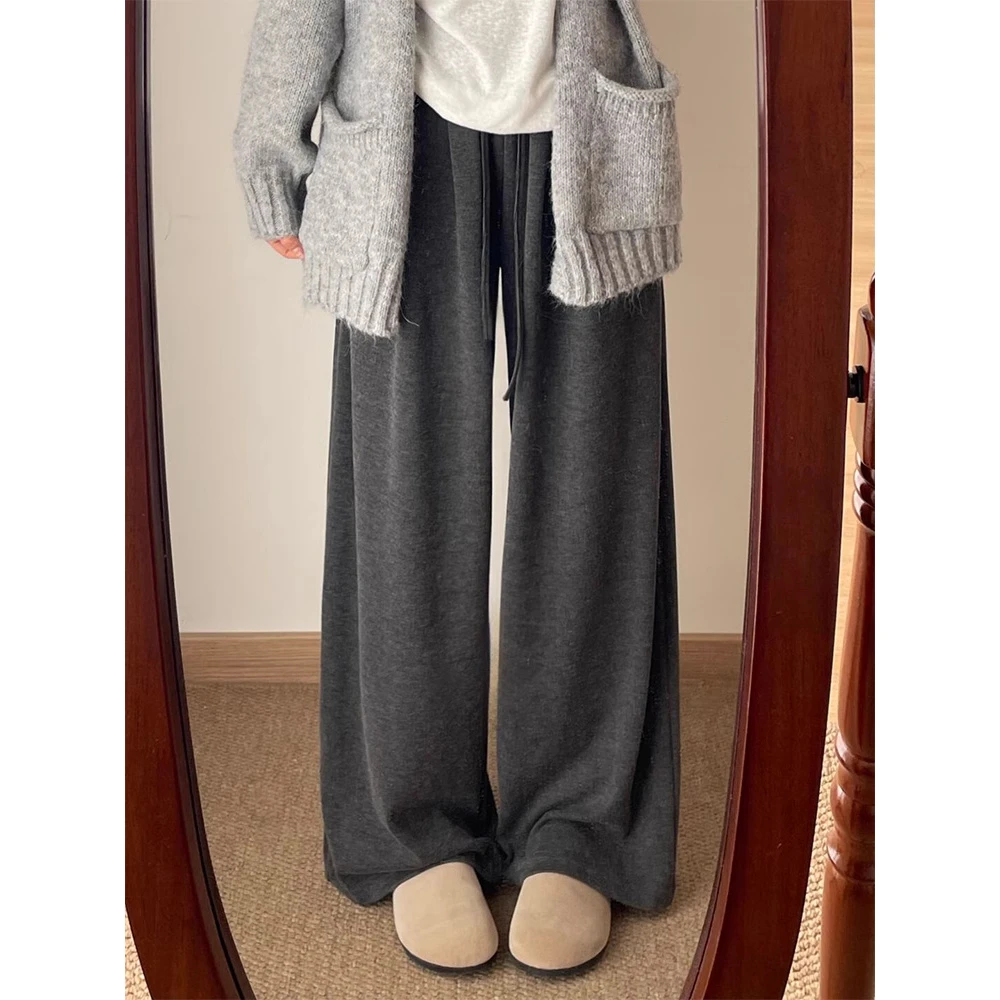 梨型身材深灰色休闲糯米裤女早秋新款大码胖mm高腰宽松垂感阔腿裤