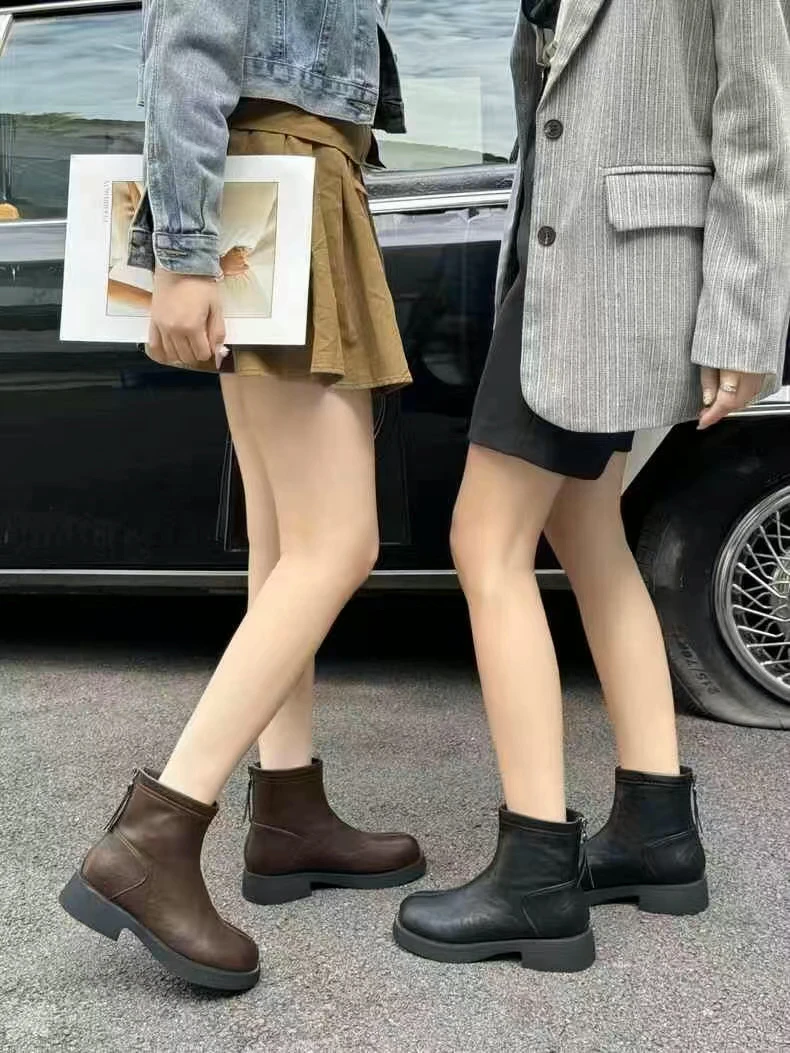 冬季新款时尚百搭后拉链短靴1320