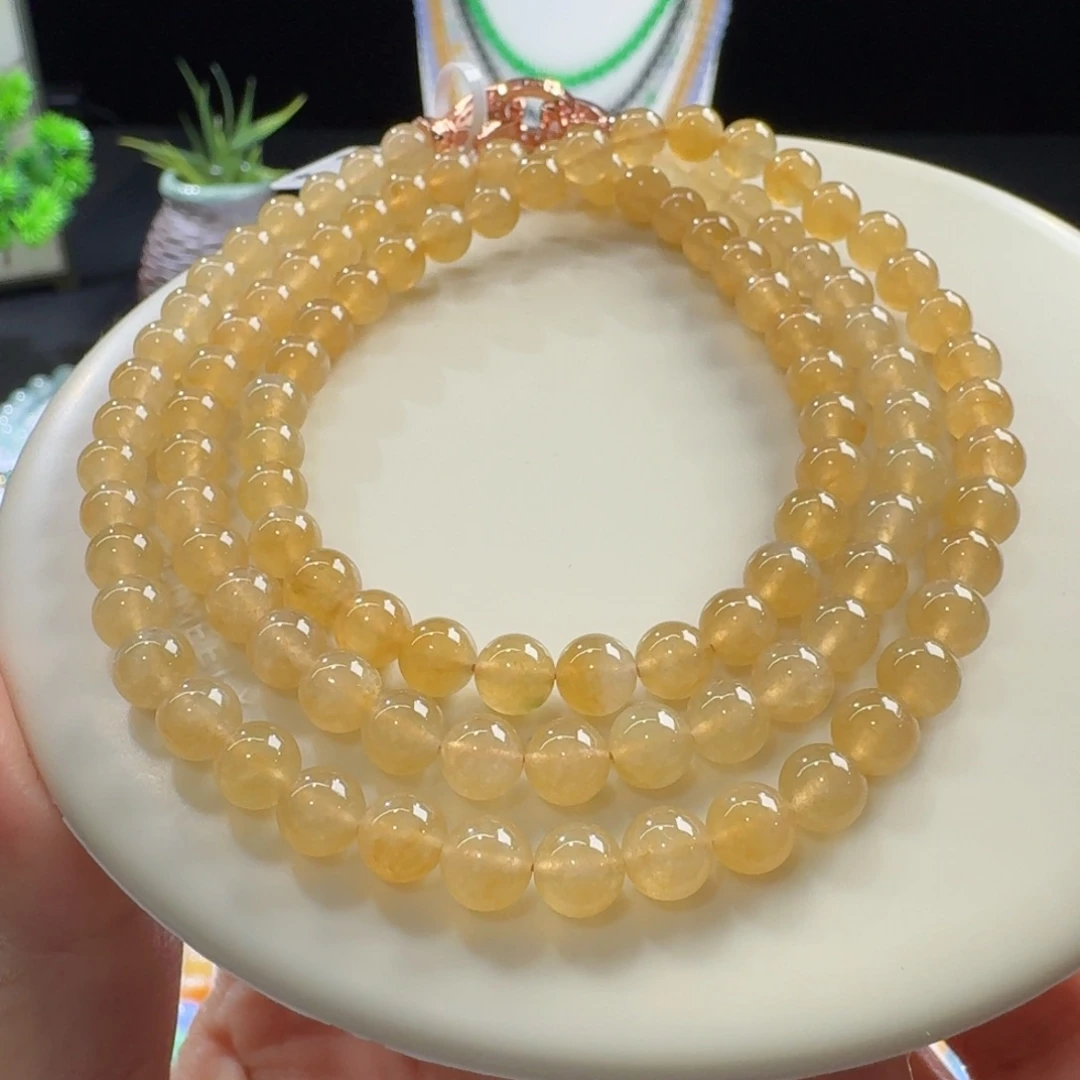 翡翠未镶嵌手链冰黄翡长串6mm