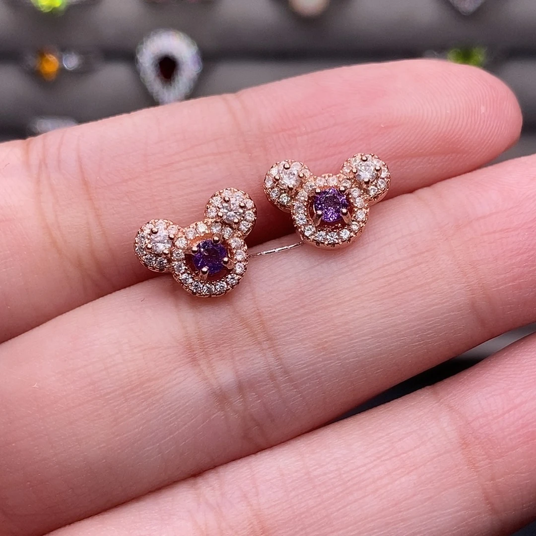 耳饰紫晶银S925镶嵌