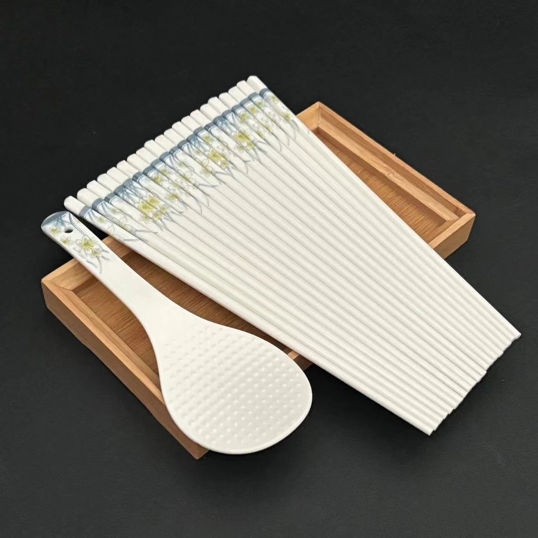 水仙花骨瓷筷子10双+饭铲 不带礼盒 破损补发