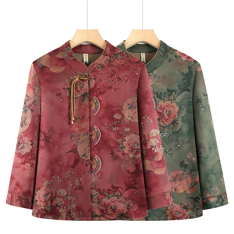中老年人女休闲长袖衬衣妈妈外套老太太春秋唐装上衣奶奶春装衬衫