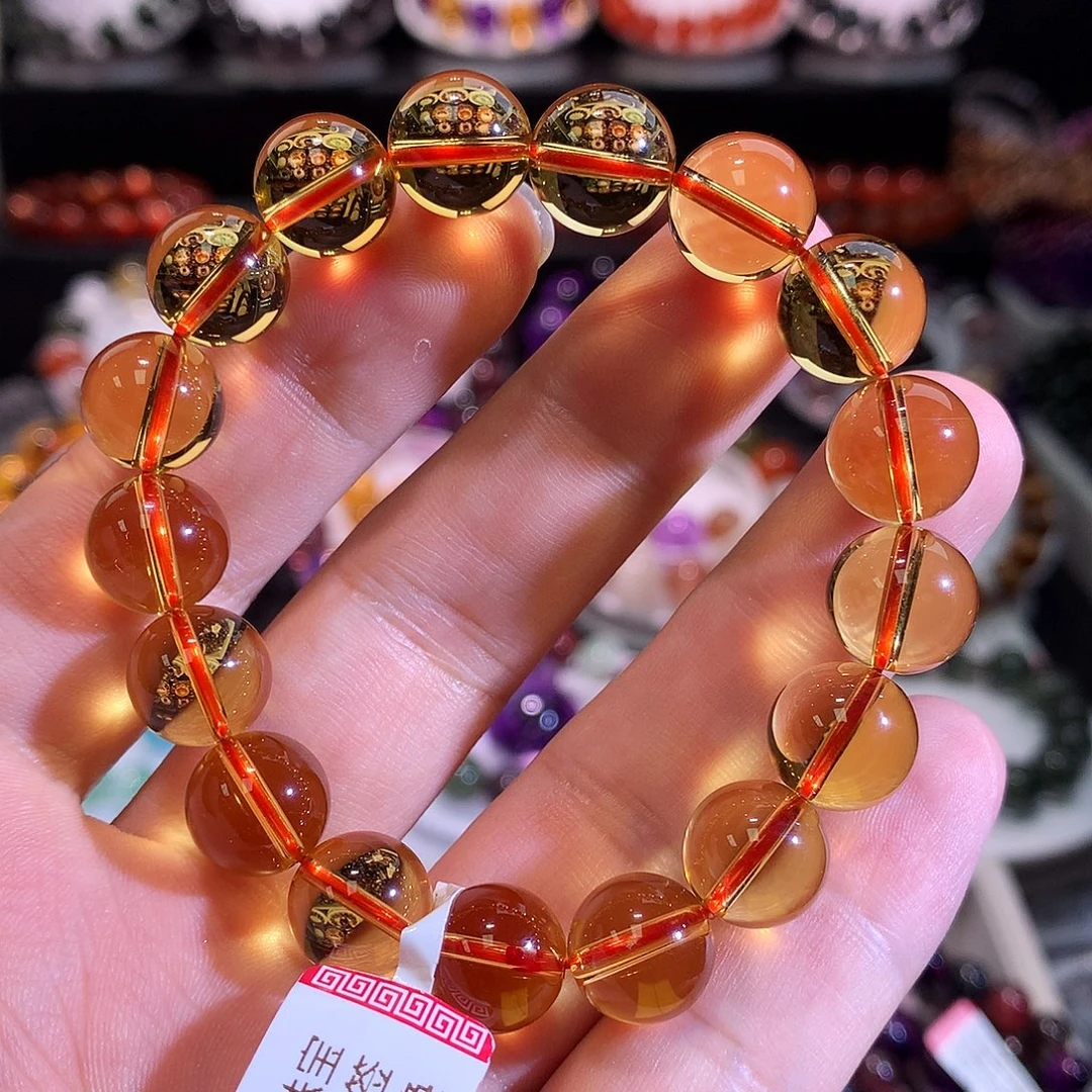 手链水晶未镶嵌巴西金红料黄水晶11+