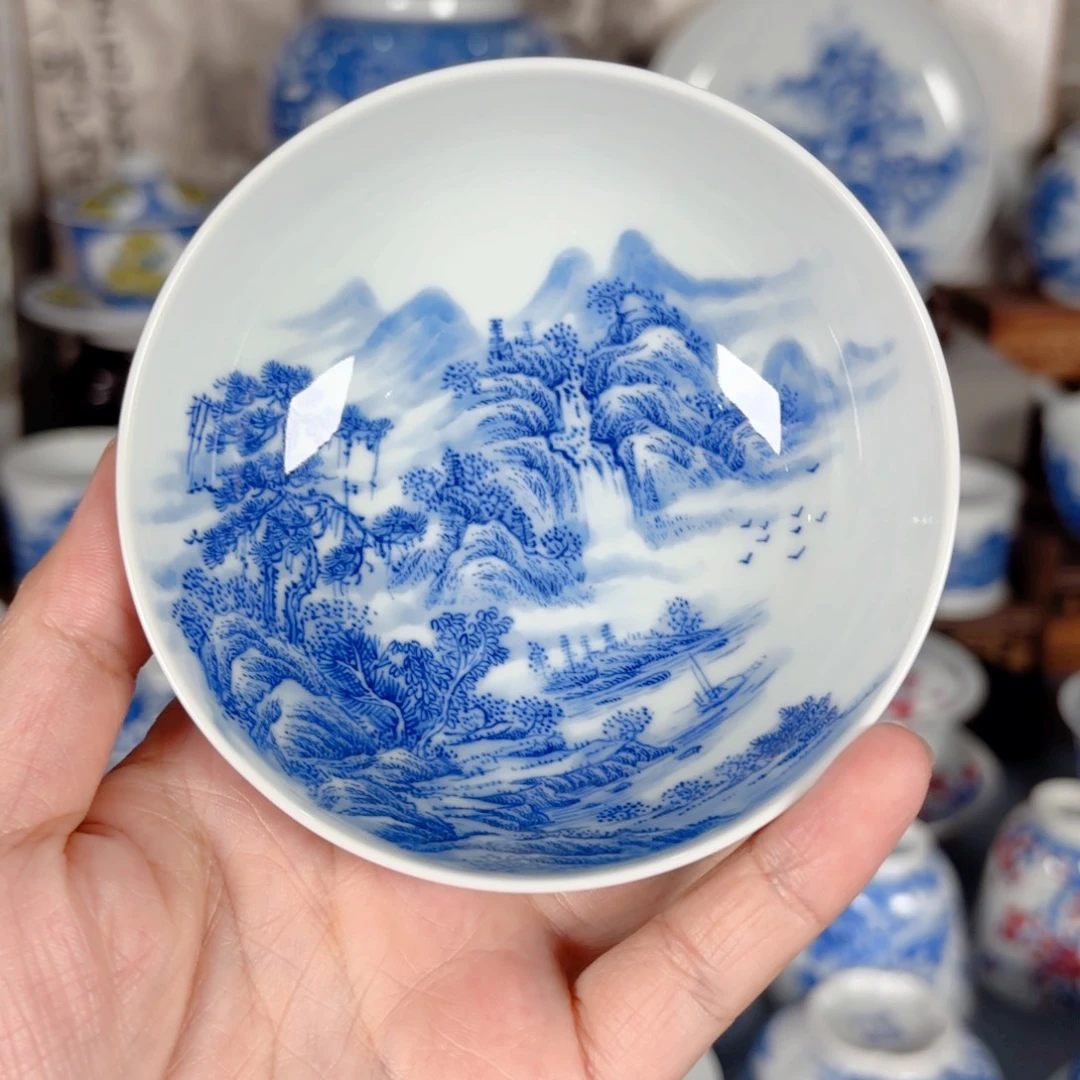 山***程青花瓷器手绘作品陶瓷杯